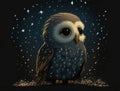 A wise owl surrounded by stars calmly passing its wisdom onto a starryeyed night sky. Cute creature. AI generation
