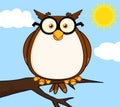 Wise Owl On Tree Cartoon Character Royalty Free Stock Photo