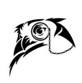 Wise owl wearing monocle glass black and white vector portrait