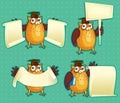 Wise owls with blank sign Royalty Free Stock Photo