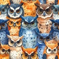 Wise Owls Wearing Glasses Seamless Pattern Royalty Free Stock Photo