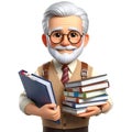 A wise professor stands in a classroom holding a book or copybook, ready to teach about mathematics