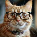 wise red cat like scientist with glasses, muzzle of a red cat close-up, emotion of pets, selective focus Royalty Free Stock Photo