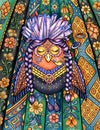 Wise shamanic owl bird with closed eyes illustration with colorful bakground Royalty Free Stock Photo
