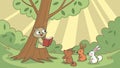 Wise Tree with Animals Reading Books, Enchanted Forest Learning, vector design Generative AI Royalty Free Stock Photo