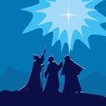 Wisemen pointing to the star of Bethlehem.