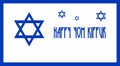 Wish card Happy Yom Kippur with crosses of David in white and blue colors