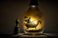 Wish lamp. genie coming out of the bottle, created with Generative AI technology Royalty Free Stock Photo