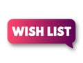 Wish List - itemization of goods or services that a person or organization desires, text concept message bubble