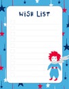 Wish list template. The Little Prince theme.