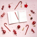 Wish list text on notebook, christmas concept