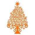 Wish words in the form of a Christmas tree with a star. File for cutting gifts or decor