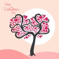Wish you a Happy Valentine`s Day Heart Tree background Vector Illustration