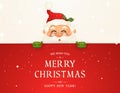 We Wish you a Merry Christmas. Happy new year. Santa Claus character with big signboard. Merry Santa Clause with jingle Royalty Free Stock Photo