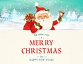 We Wish you a Merry Christmas. Happy new year. Santa Claus character with big signboard. Merry Santa Clause with jingle bell. Holi Royalty Free Stock Photo