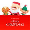 Cute We Wish You a Merry Christmas greeting card with cartoon characters Royalty Free Stock Photo