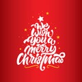 We wish you a merry Christmas lettering. Christmas lettering tree for posters, postcards, gifts and much more