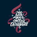We wish you a merry Christmas lettering. Christmas lettering tree with ribbons . New year lettering for posters, postcards, gifts