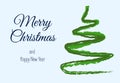 We wish you a merry christmas. Poster or greeting card design. Calligraphy lettering quote on green tree. Royalty Free Stock Photo