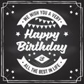We wish you a very happy Birthday. All the best in life. Badge, card, with firework and Bunting flags. Vector. Vintage Royalty Free Stock Photo