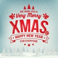 We wish you a very Merry Christmas and Happy New Year stamp, sticker set with holly, berry, christmas tree, bell. Royalty Free Stock Photo