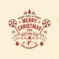 Wish you a very Merry Christmas and Happy New Year stamp, sticker set with snowflakes, christmas candy, snowman. Vector Royalty Free Stock Photo