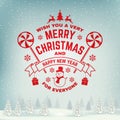 Wish you a very Merry Christmas and Happy New Year stamp, sticker set with snowflakes, christmas candy, snowman. Vector