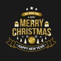 We wish you a very Merry Christmas and Happy New Year stamp, sticker set with snowflakes, christmas tree, gift. Vector Royalty Free Stock Photo