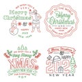 We wish you a very Merry Christmas and Happy New Year stamp, sticker set with snowman and Santa Claus. Vector Royalty Free Stock Photo