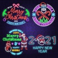 We wish you a very sweet Christmas and Happy New Year neon sign with snowflakes Vector. Neon design for xmas, new year Royalty Free Stock Photo