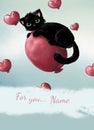 Happy Valentine`s day black cat at heart