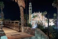 The Wishing Bridge and St. Peter& x27;s Church at night in old city Yafo, Israel. Royalty Free Stock Photo