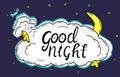 Wishing you a good night. Illustration of night sky with clouds and stars sleeping. Royalty Free Stock Photo