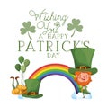 Wishing you a happy st patricks day label with leprechauns character Royalty Free Stock Photo