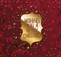 Wishing you a merry christamas in gold lettering with stars on a red background