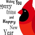 Wishing you Merry Christmas and Happy New Year card with Red cardinal. Flat design. Royalty Free Stock Photo