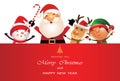 Wishing you Merry Christmas!  and Happy new year companions. Santa Claus, Snowman, Reindeer and elf in Christmas day Royalty Free Stock Photo