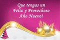 Happy New Year - white and purple greeting card with text in Spanish Royalty Free Stock Photo