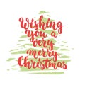 Wishing you a very merry Christmas - lettering holiday calligraphy phrase isolated on the sketch tree background. Fun