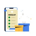 Wishlist Displayed On Smartphone With Gift Boxes In Flat Vector Illustration Symbolizing Holiday Shopping, Gift Planning Royalty Free Stock Photo