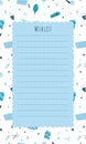 Wishlist template with hand drawn blue gift boxes on background. Kids stationary, cute list for Christmas or birthday in