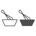 Wisk and bowl line and solid icon, Cooking concept, Dough making sign on white background, Mixing with whisk icon in