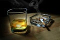 Wiskey and cigarettes Royalty Free Stock Photo