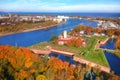 Wisloujscie fortress in autumnal scenery in Gdansk, Poland. Aerial view Royalty Free Stock Photo