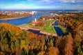 Wisloujscie fortress in autumnal scenery in Gdansk, Poland. Aerial view