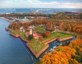 Wisloujscie fortress in autumnal scenery in Gdansk, Poland. Aerial view Royalty Free Stock Photo