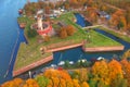 Wisloujscie fortress in autumnal scenery in Gdansk, Poland. Aerial view Royalty Free Stock Photo