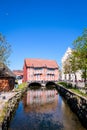 Wismar, Germany - May 8, 2023: Scenic summer outdoor view of town architecture n Wismar, Germany