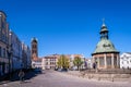 Wismar, Germany - May 8, 2023: Scenic summer outdoor view of town architecture n Wismar, Germany