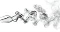 Wisps of translucent, gray smoke twist and curl against a white background. The